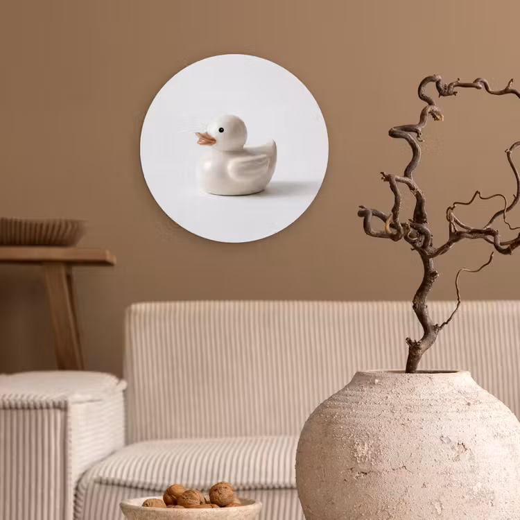 Badeend - Minimalistisch - Wit Wandcirkel kunststof plaat 5mm dik klein -sfeer1