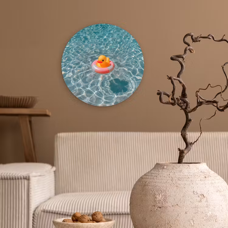 Badeend - Zwemband - Geel Wandcirkel kunststof plaat 5mm dik klein -sfeer1