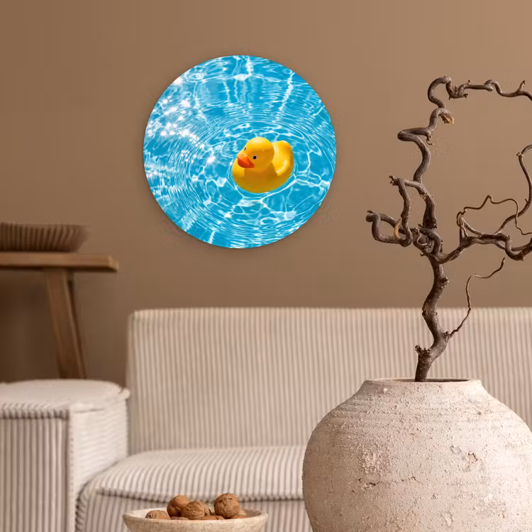 Badeend - Dobberen - Blauw Wandcirkel kunststof plaat 5mm dik klein -sfeer1