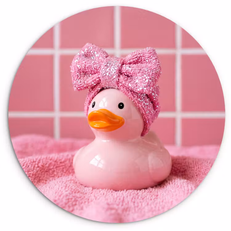 Badeend -Strik - Roze Wandcirkel kunststof plaat 5mm dik klein -3d