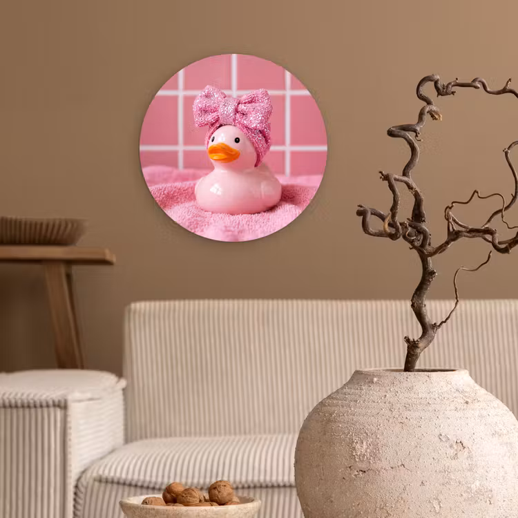 Badeend -Strik - Roze Wandcirkel kunststof plaat 5mm dik klein -sfeer1