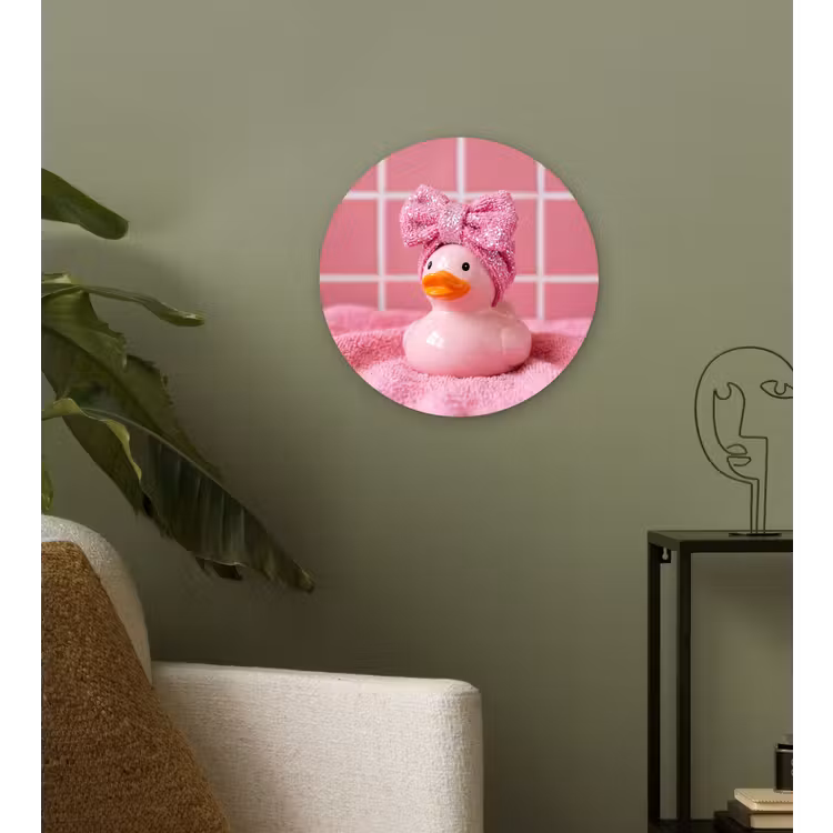Badeend -Strik - Roze Wandcirkel kunststof plaat 5mm dik klein -sfeer3