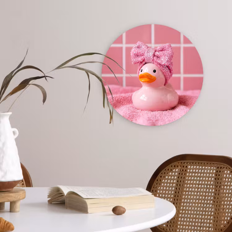 Badeend -Strik - Roze Wandcirkel kunststof plaat 5mm dik klein -sfeer4
