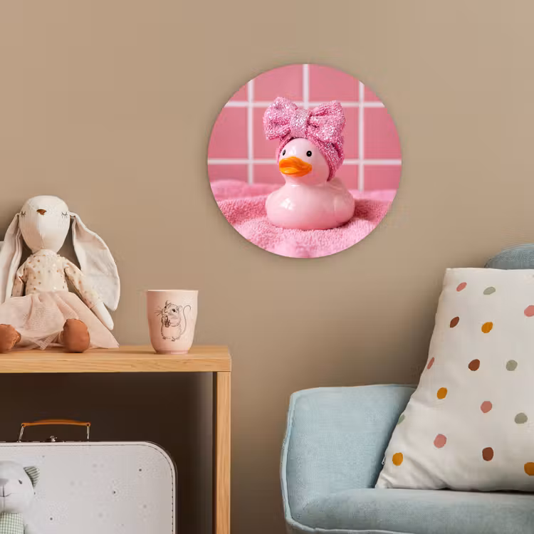 Badeend -Strik - Roze Wandcirkel kunststof plaat 5mm dik klein -tsfeer1_kind