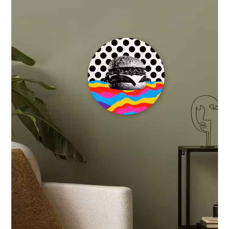 Hamburger - Stippen - Golven - Kleuren Wandcirkel kunststof plaat 5mm dik klein -sfeer3