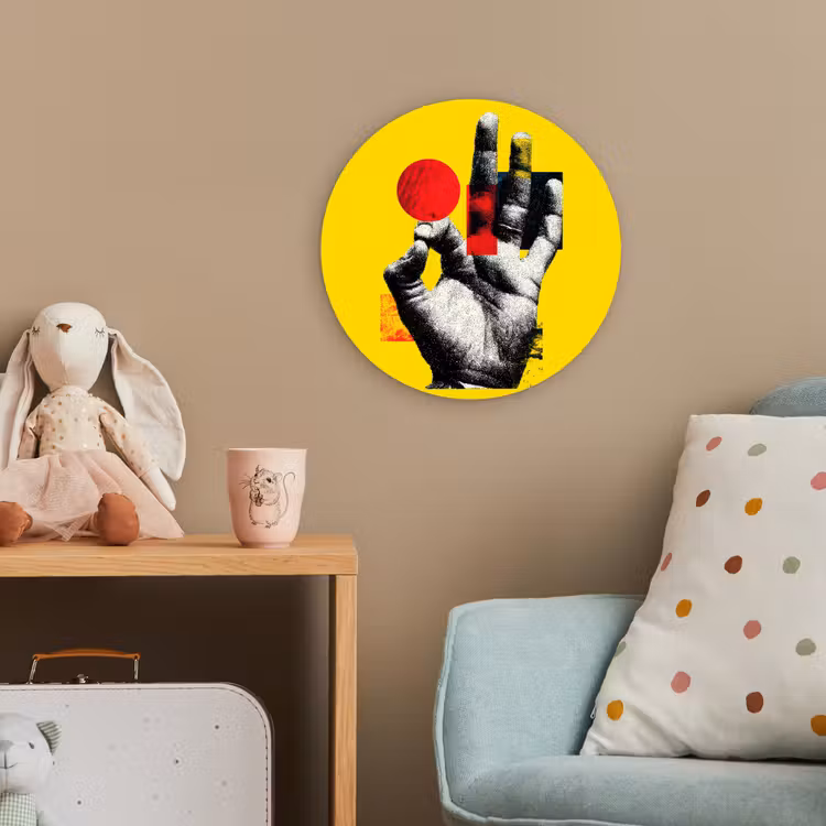 Hand - Rode cirkel - Geel Wandcirkel kunststof plaat 5mm dik klein -tsfeer1_kind
