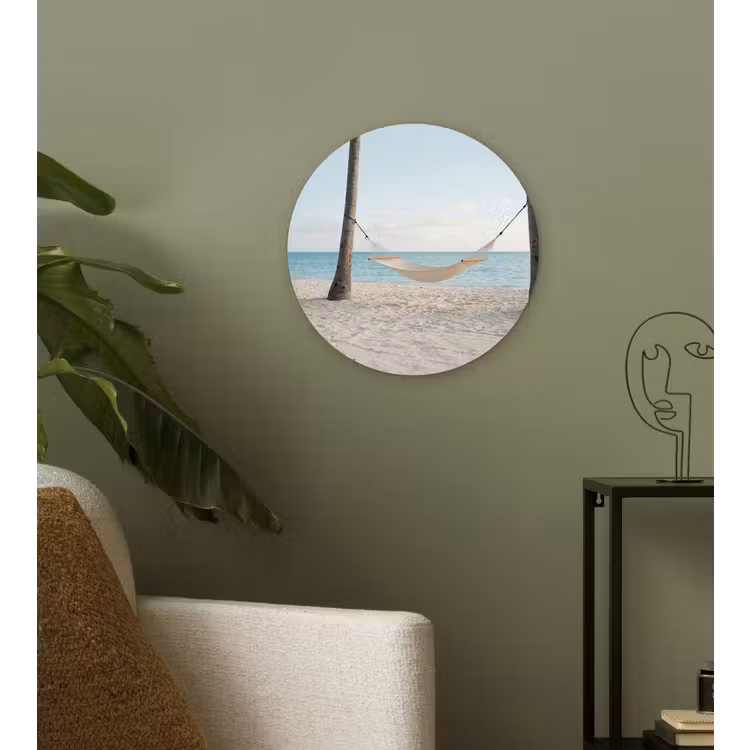 Hangmat - Strand - Wit Wandcirkel kunststof plaat 5mm dik klein -sfeer3