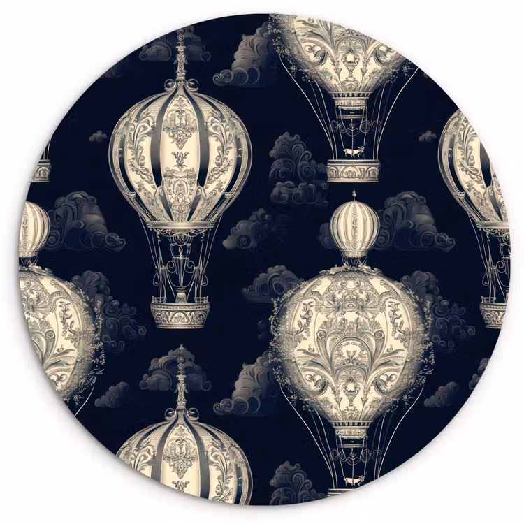 Luchtballonnen - Wolken - Patroon - Donkerblauw Wandcirkel kunststof plaat 5mm dik klein 188 -3d