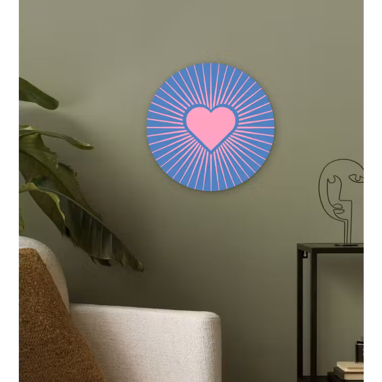 Hart - Stralen - Liefde - Modern - Roze Wandcirkel kunststof plaat 5mm dik klein -sfeer3