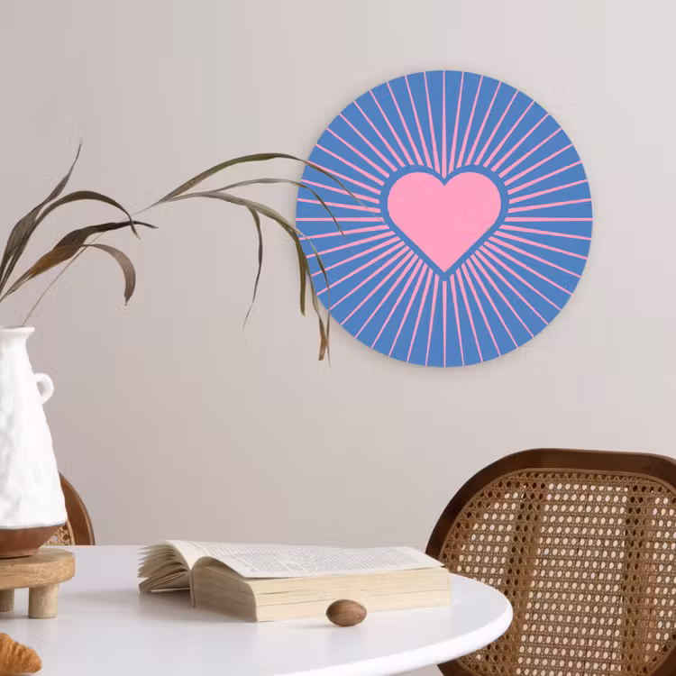 Hart - Stralen - Liefde - Modern - Roze Wandcirkel kunststof plaat 5mm dik klein -sfeer4