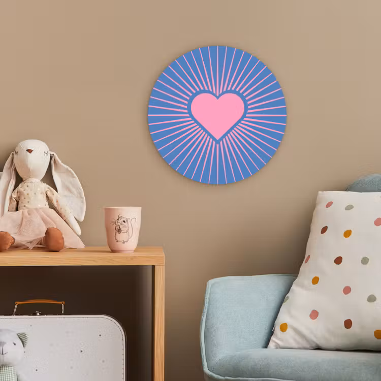 Hart - Stralen - Liefde - Modern - Roze Wandcirkel kunststof plaat 5mm dik klein -tsfeer1_kind