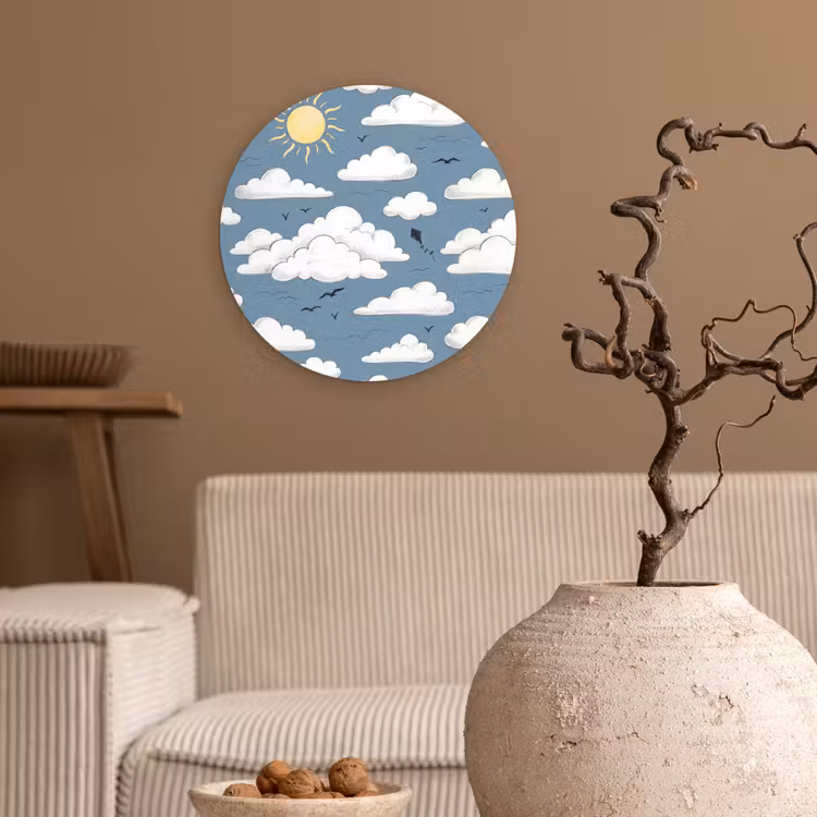 Lucht - Zon - Wolken - Natuur - Blauw Wandcirkel kunststof plaat 5mm dik klein -sfeer1