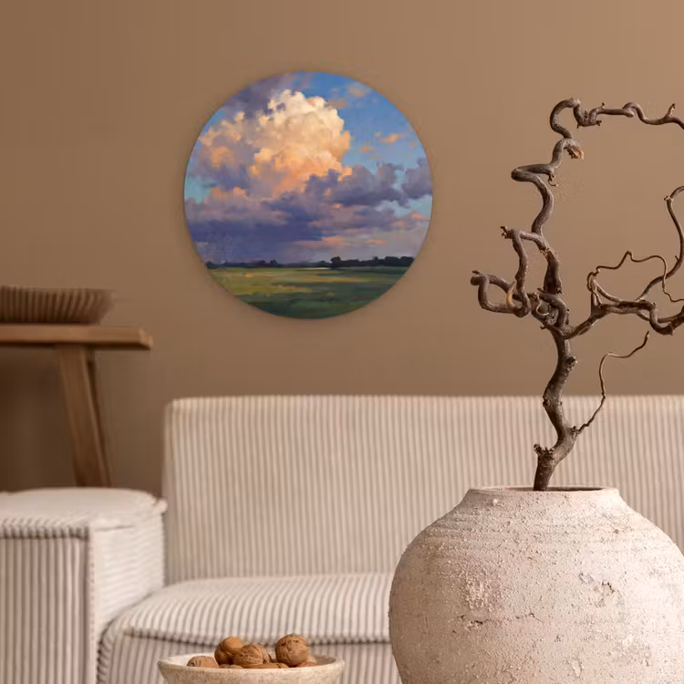 Lucht - Wolken - Landschap - Modern - Oranje Wandcirkel kunststof plaat 5mm dik klein -sfeer1