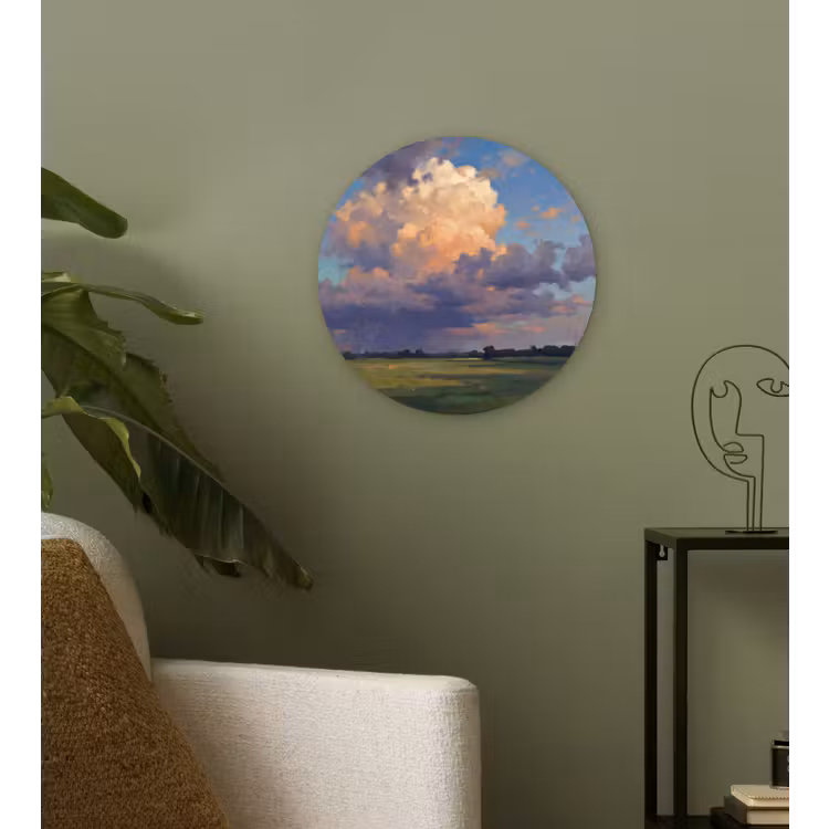 Lucht - Wolken - Landschap - Modern - Oranje Wandcirkel kunststof plaat 5mm dik klein -sfeer3