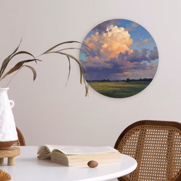 Lucht - Wolken - Landschap - Modern - Oranje Wandcirkel kunststof plaat 5mm dik klein -sfeer4