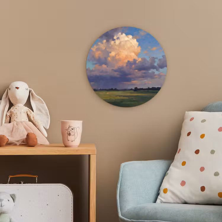 Lucht - Wolken - Landschap - Modern - Oranje Wandcirkel kunststof plaat 5mm dik klein -tsfeer1_kind
