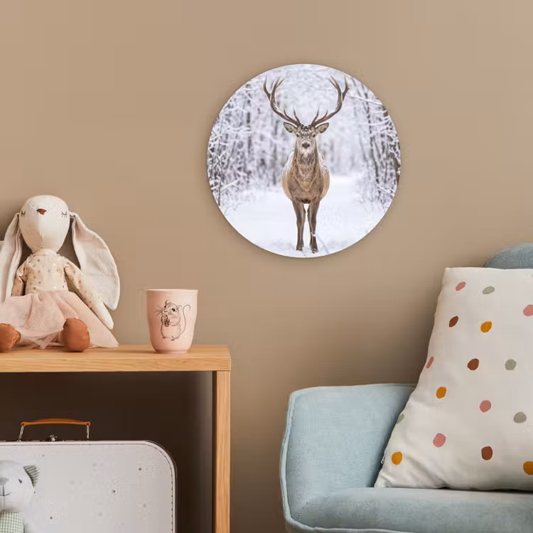 Hert - Winter - Bos - Natuur - Wit Wandcirkel kunststof plaat 5mm dik klein -tsfeer1_kind