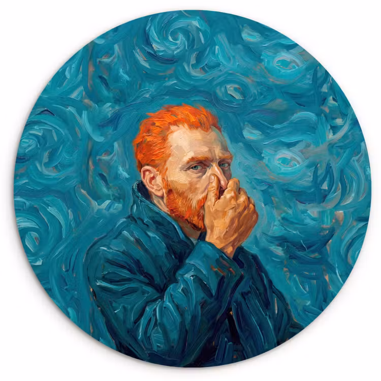 Portret - Klassiek - Blauw Wandcirkel kunststof plaat 5mm dik klein -3d
