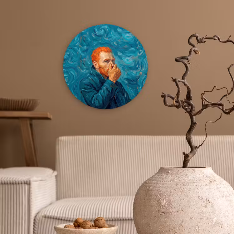 Portret - Klassiek - Blauw Wandcirkel kunststof plaat 5mm dik klein -sfeer1