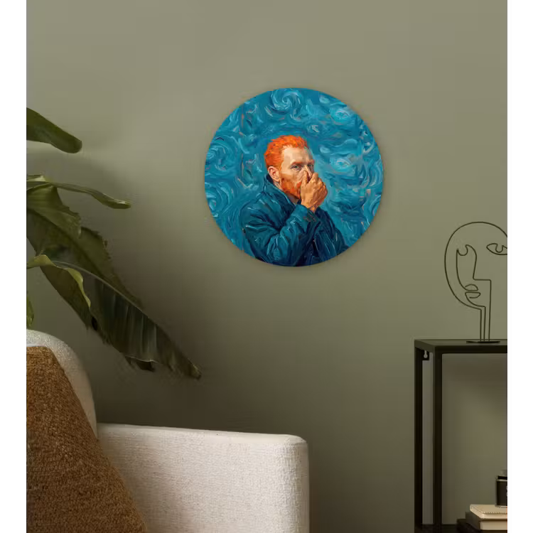 Portret - Klassiek - Blauw Wandcirkel kunststof plaat 5mm dik klein -sfeer3