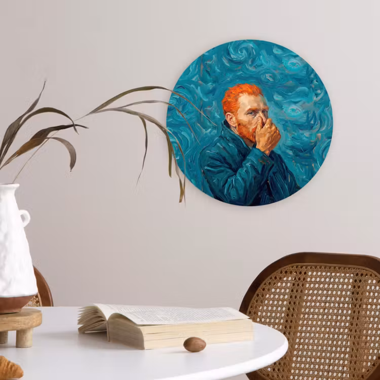 Portret - Klassiek - Blauw Wandcirkel kunststof plaat 5mm dik klein -sfeer4
