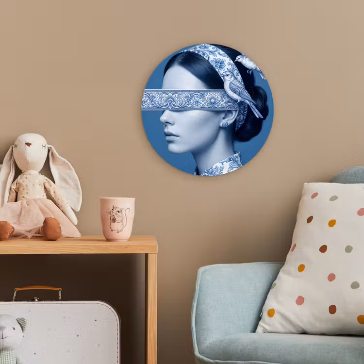 Portret - Klassiek - Wit - Blauw Wandcirkel kunststof plaat 5mm dik klein -tsfeer1_kind