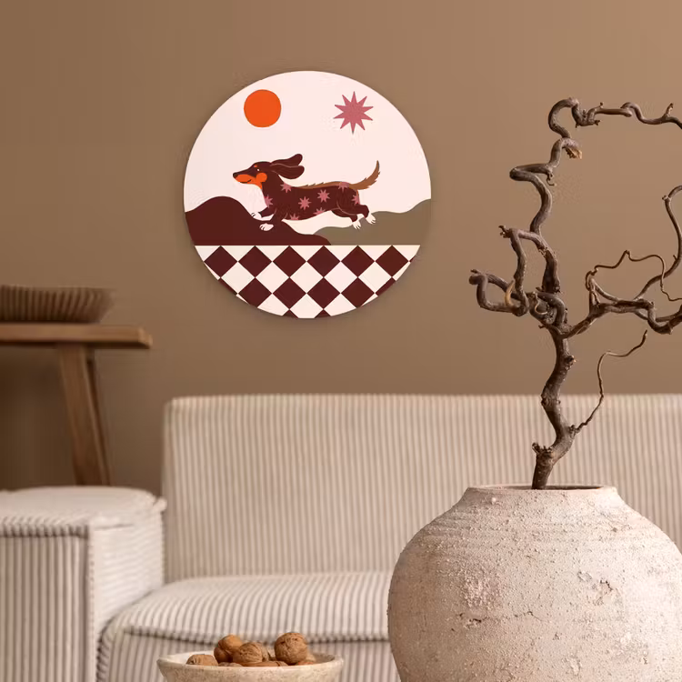Hond - Abstract - Dieren - Modern - Bruin Wandcirkel kunststof plaat 5mm dik klein -sfeer1