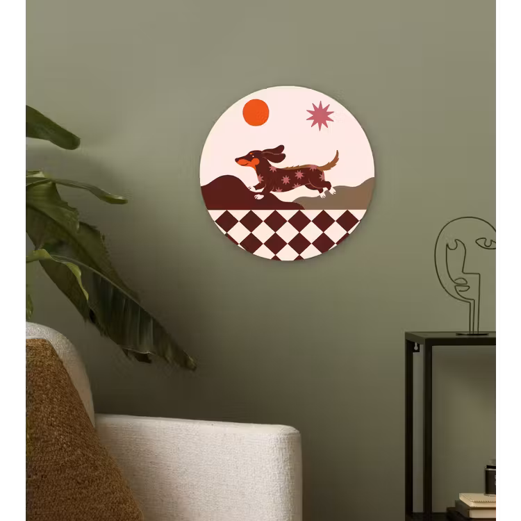 Hond - Abstract - Dieren - Modern - Bruin Wandcirkel kunststof plaat 5mm dik klein -sfeer3