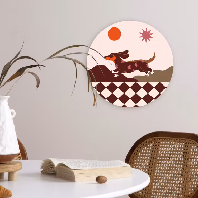 Hond - Abstract - Dieren - Modern - Bruin Wandcirkel kunststof plaat 5mm dik klein -sfeer4