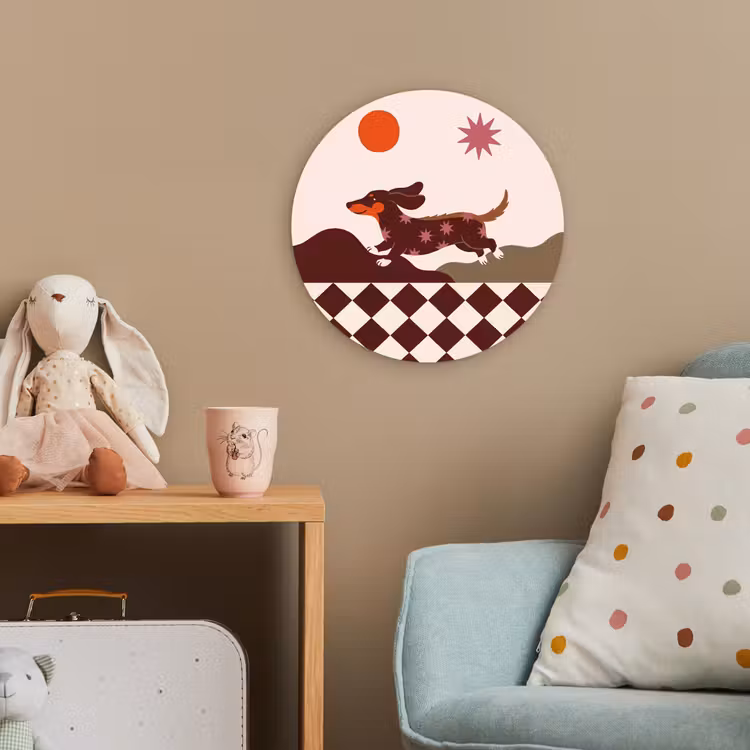 Hond - Abstract - Dieren - Modern - Bruin Wandcirkel kunststof plaat 5mm dik klein -tsfeer1_kind