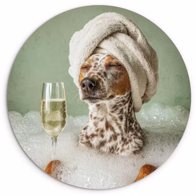 Hond - Bad - Champagne - Handdoek Wandcirkel kunststof plaat 5mm dik klein -3d