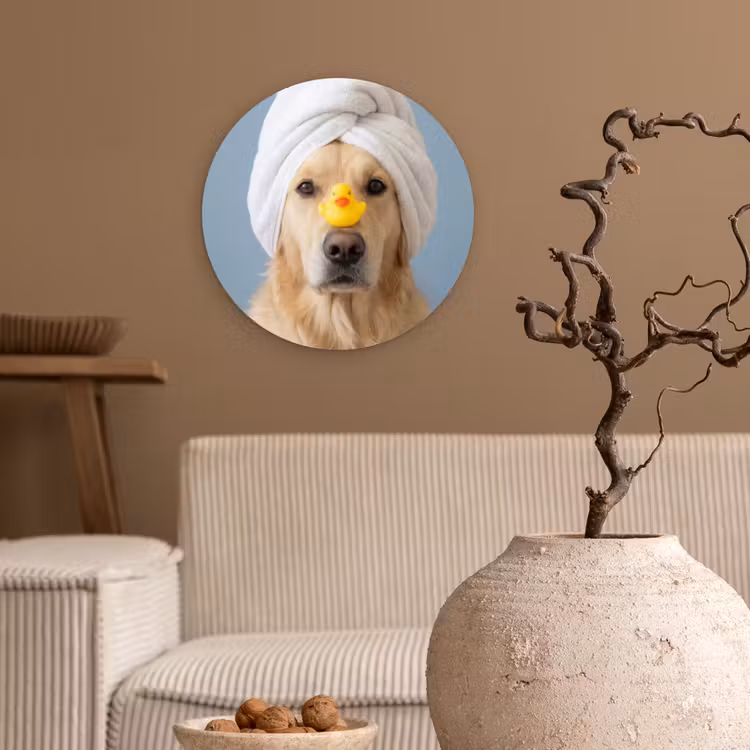 Hond - Badeend - Geel Wandcirkel kunststof plaat 5mm dik klein -sfeer1