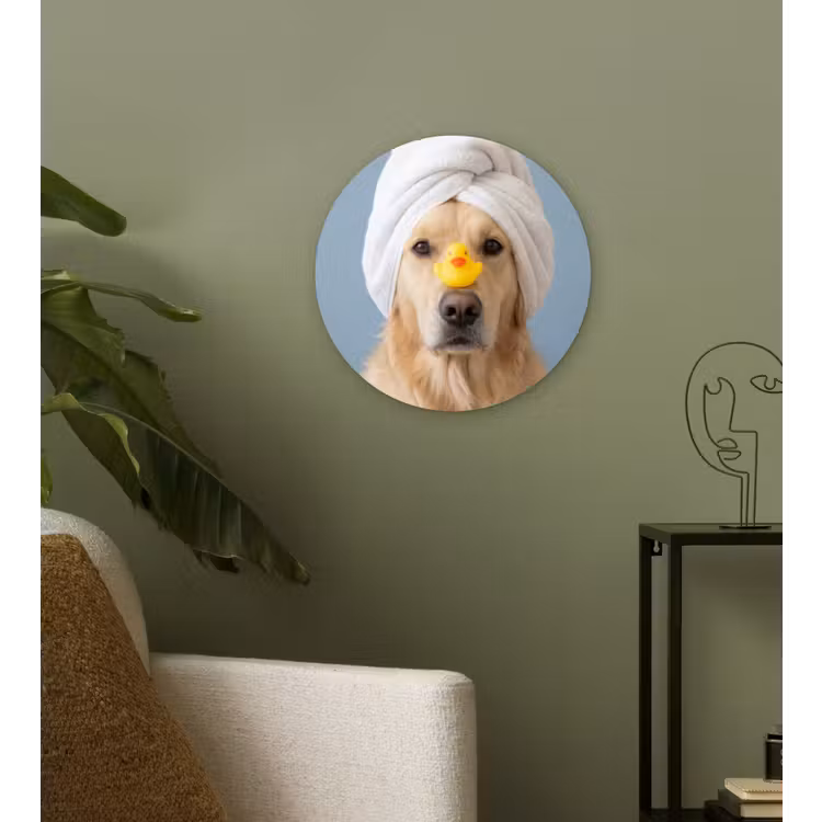 Hond - Badeend - Geel Wandcirkel kunststof plaat 5mm dik klein -sfeer3