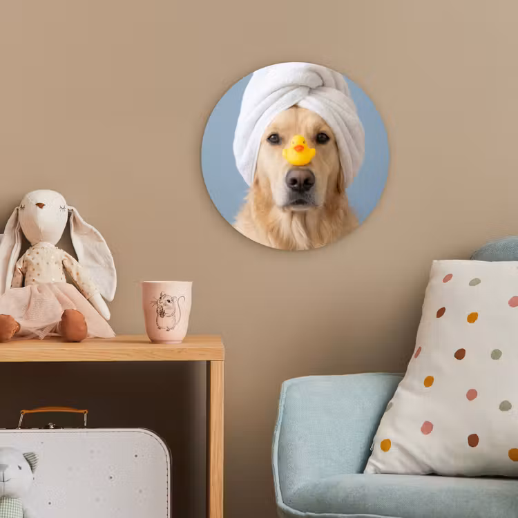 Hond - Badeend - Geel Wandcirkel kunststof plaat 5mm dik klein -tsfeer1_kind
