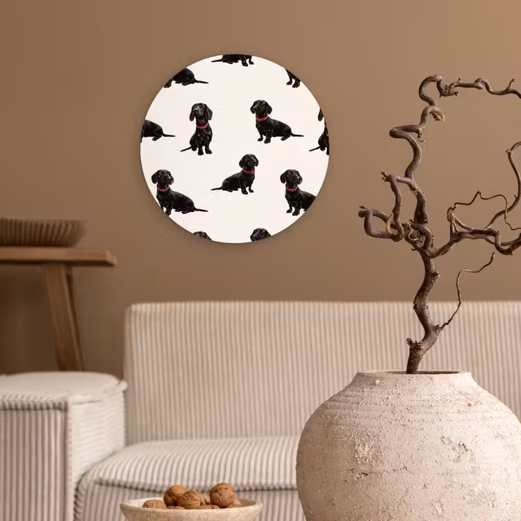 Hond - Patroon - Zwart Wandcirkel kunststof plaat 5mm dik klein 188 -sfeer1