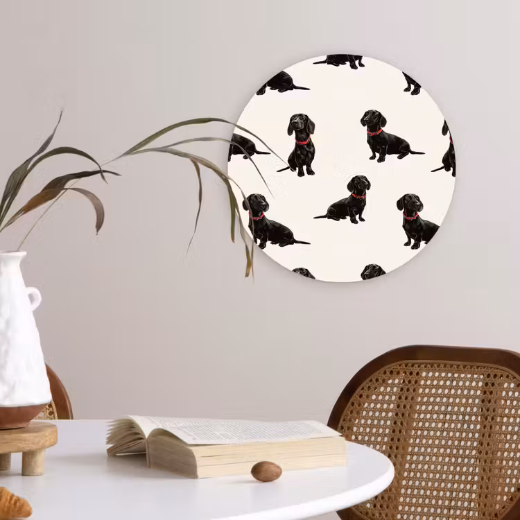 Hond - Patroon - Zwart Wandcirkel kunststof plaat 5mm dik klein 188 -sfeer4