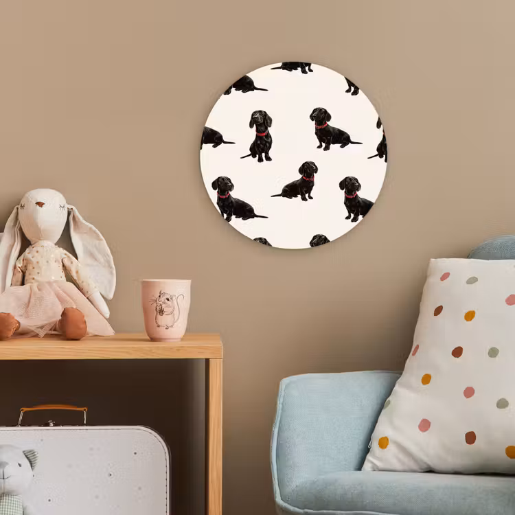 Hond - Patroon - Zwart Wandcirkel kunststof plaat 5mm dik klein 188 -tsfeer1_kind