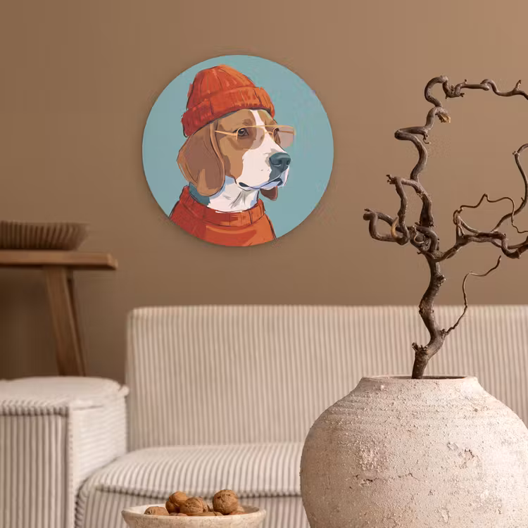 Hond - Beanie - Zonnebril - Dieren - Modern Wandcirkel kunststof plaat 5mm dik klein -sfeer1
