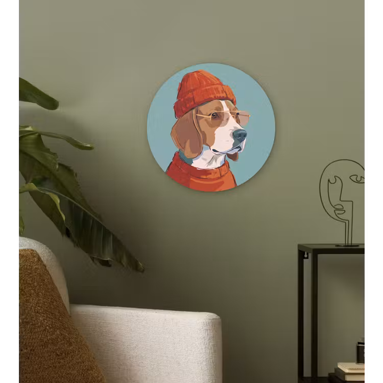 Hond - Beanie - Zonnebril - Dieren - Modern Wandcirkel kunststof plaat 5mm dik klein -sfeer3