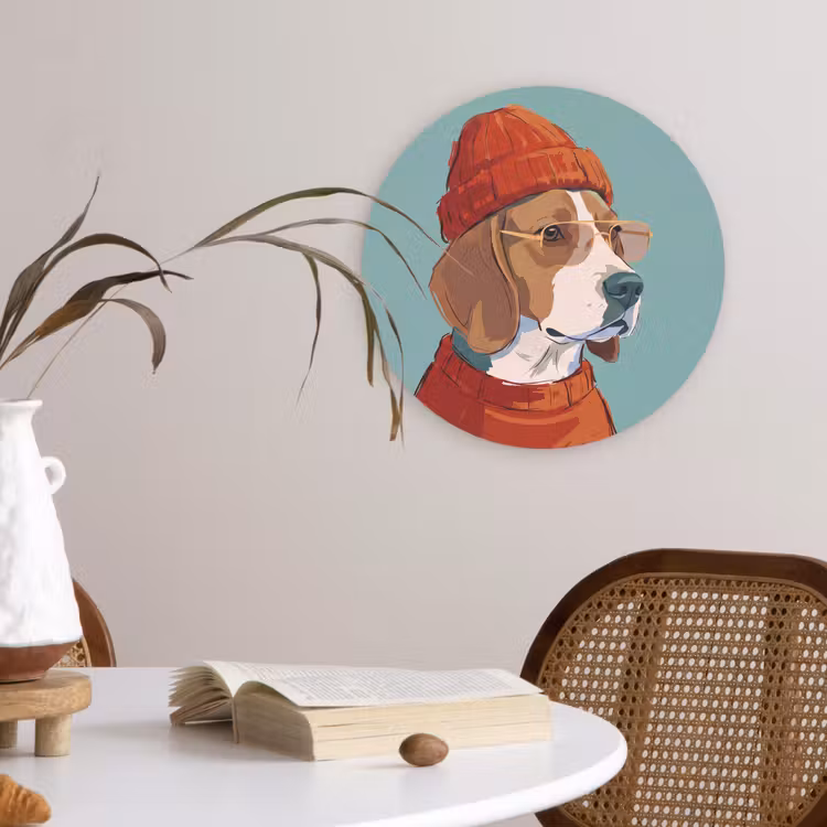 Hond - Beanie - Zonnebril - Dieren - Modern Wandcirkel kunststof plaat 5mm dik klein -sfeer4