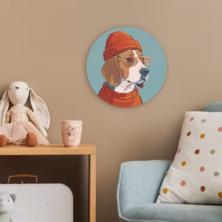 Hond - Beanie - Zonnebril - Dieren - Modern Wandcirkel kunststof plaat 5mm dik klein -tsfeer1_kind