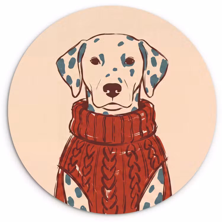 Hond - Trui - Winter - Dieren - Rood Wandcirkel kunststof plaat 5mm dik klein -3d