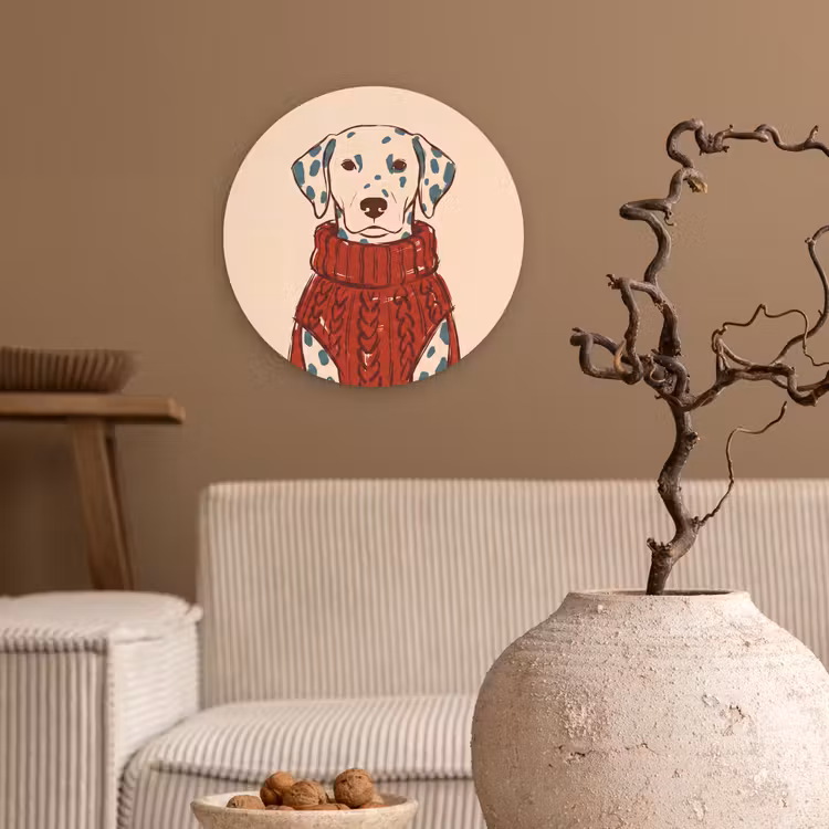 Hond - Trui - Winter - Dieren - Rood Wandcirkel kunststof plaat 5mm dik klein -sfeer1