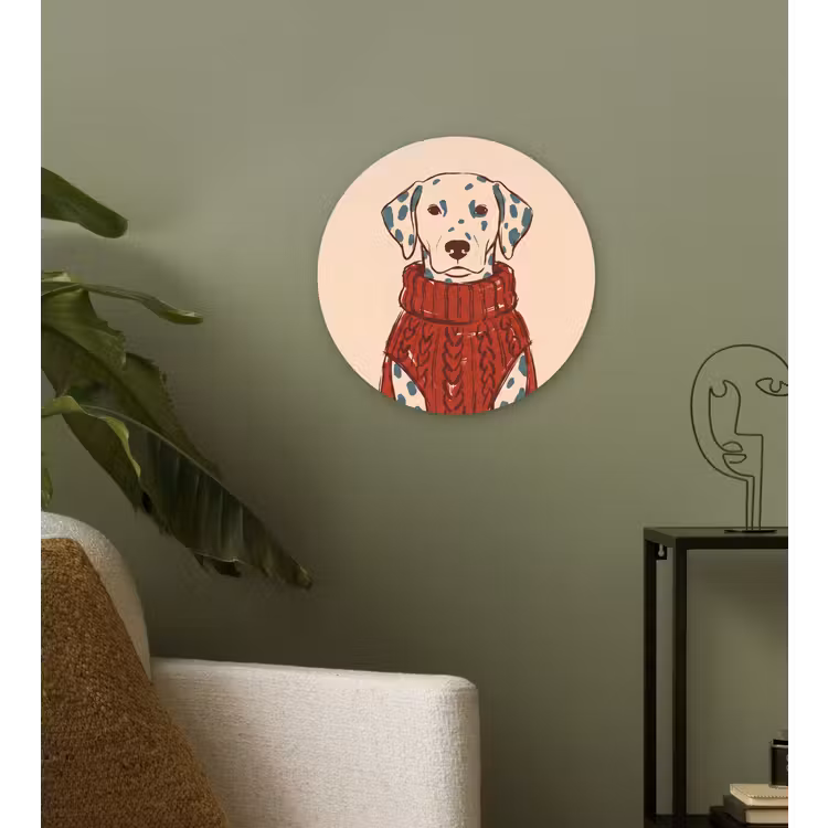 Hond - Trui - Winter - Dieren - Rood Wandcirkel kunststof plaat 5mm dik klein -sfeer3