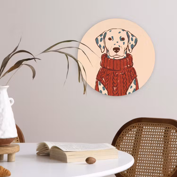 Hond - Trui - Winter - Dieren - Rood Wandcirkel kunststof plaat 5mm dik klein -sfeer4