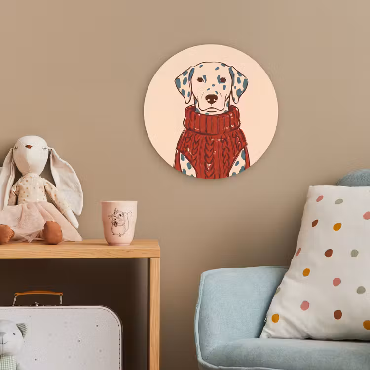 Hond - Trui - Winter - Dieren - Rood Wandcirkel kunststof plaat 5mm dik klein -tsfeer1_kind