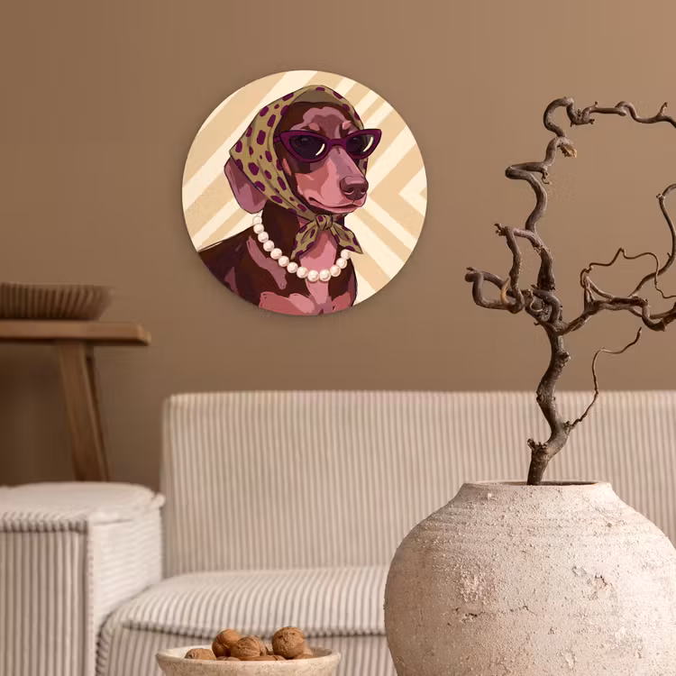 Hond - Zonnebril - Hoofddoek - Dieren - Modern Wandcirkel kunststof plaat 5mm dik klein -sfeer1