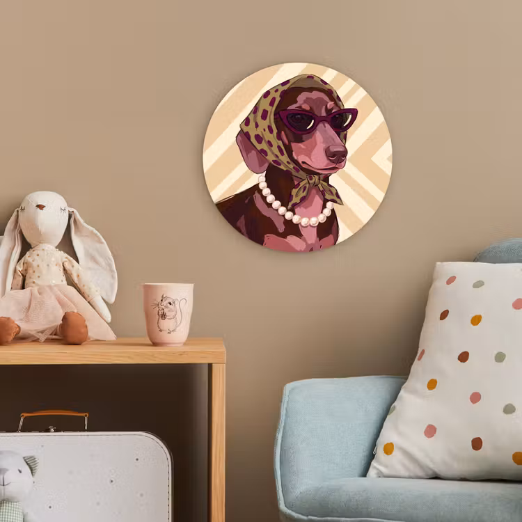 Hond - Zonnebril - Hoofddoek - Dieren - Modern Wandcirkel kunststof plaat 5mm dik klein -tsfeer1_kind