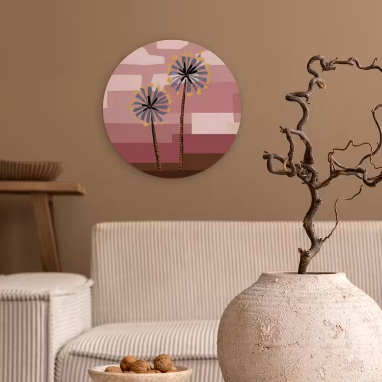 Illustratie - Bloemen - Vlakken - Abstract Wandcirkel kunststof plaat 5mm dik klein -sfeer1