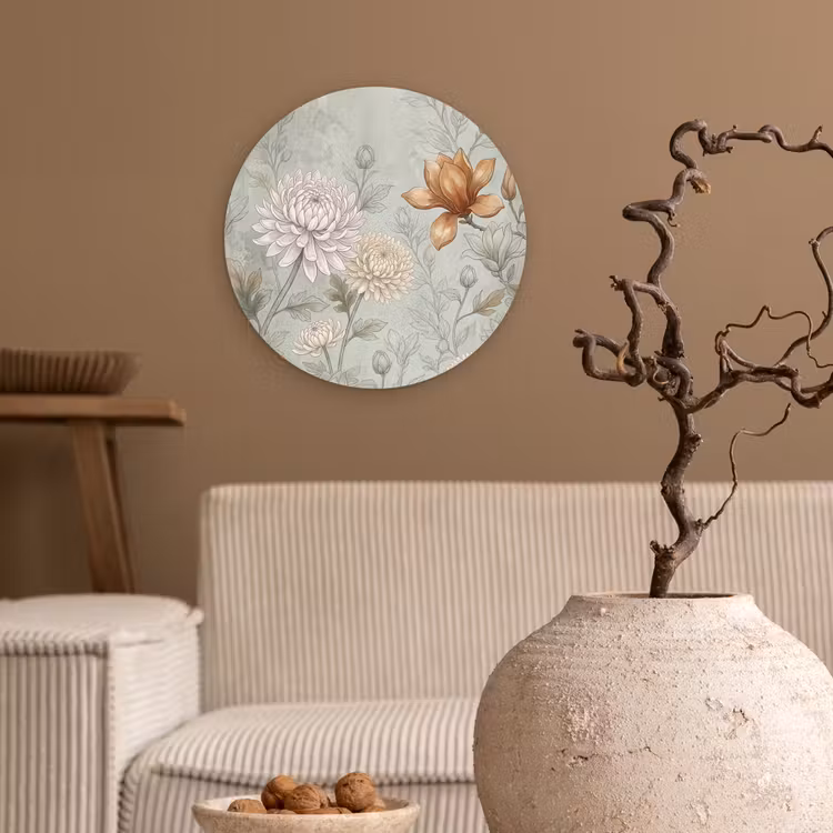 Illustratie - Bloemen - Groen Wandcirkel kunststof plaat 5mm dik klein -sfeer1
